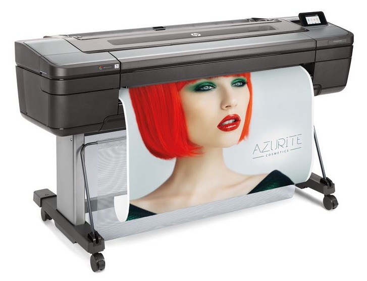 HP Designjet Z9 44&quot; large format printer with a picture of a girl with red lipstick printed out..jpg